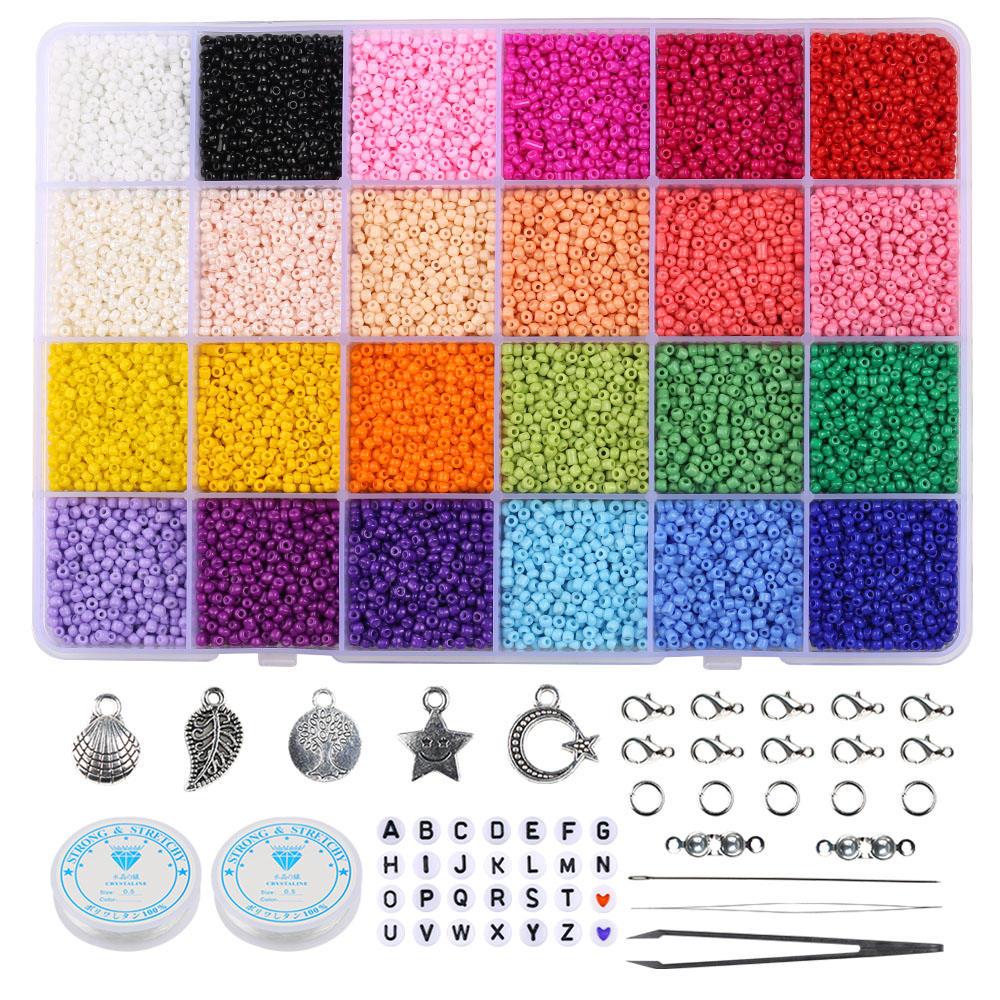 2mm Glass Seed Beads Box Set With Tools Alphabet Beads For Jewelry Making Bracelet Rings DIY Accessories Jewelry Kit