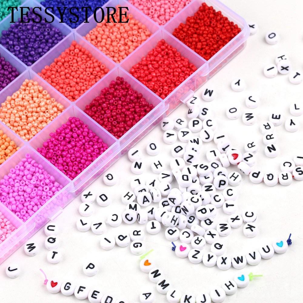 2mm Glass Seed Beads Box Set With Tools Alphabet Beads For Jewelry Making Bracelet Rings DIY Accessories Jewelry Kit