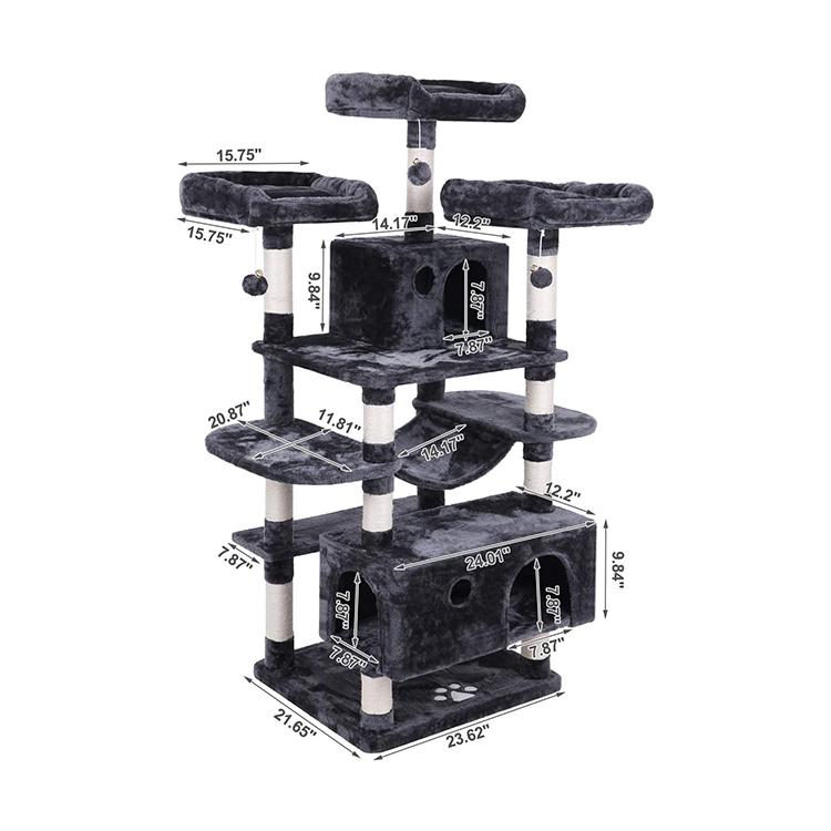 2022 manufacturer custom extra large 49 inches big cat activity black climbing tree house multilayer tower for large cats