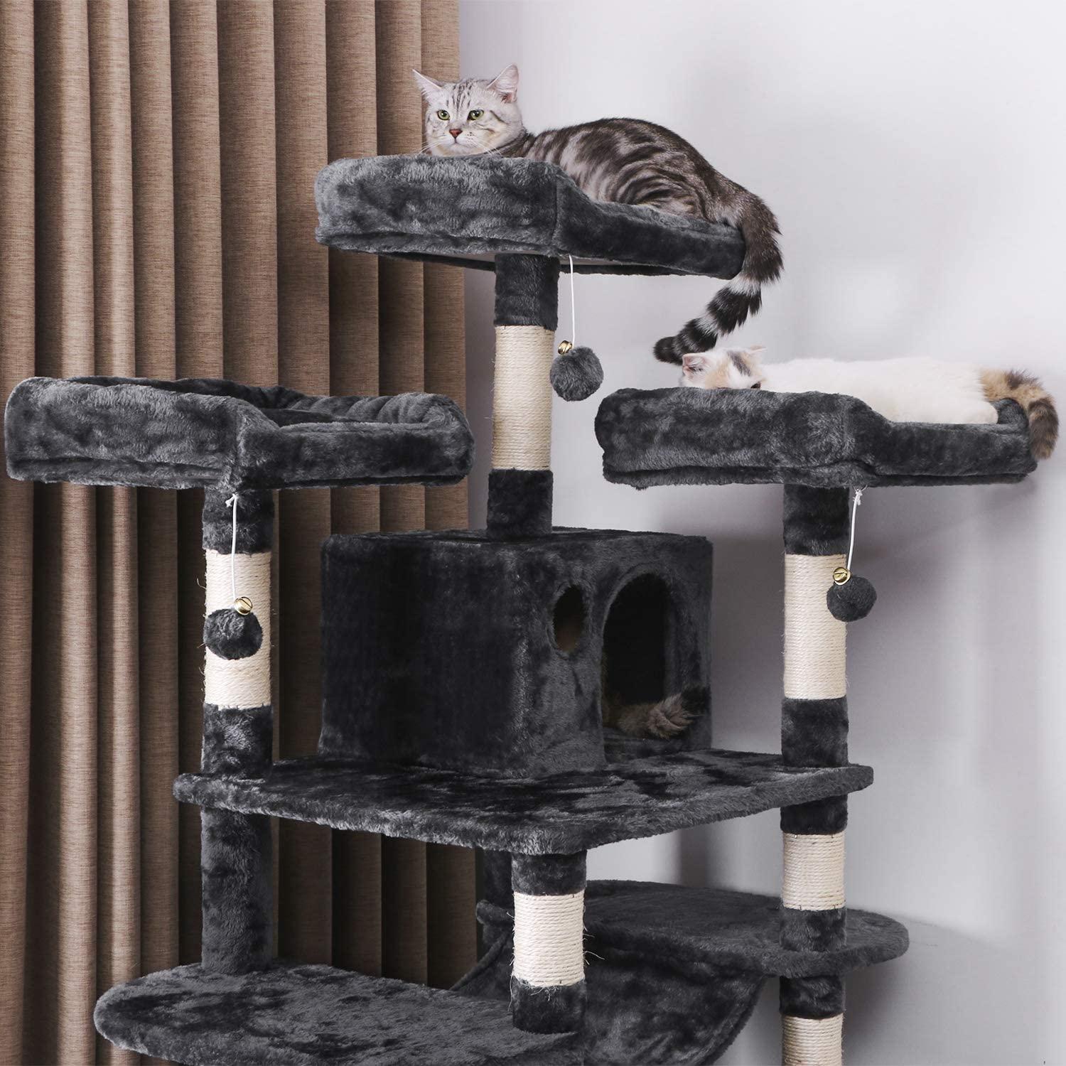 2022 manufacturer custom extra large 49 inches big cat activity black climbing tree house multilayer tower for large cats