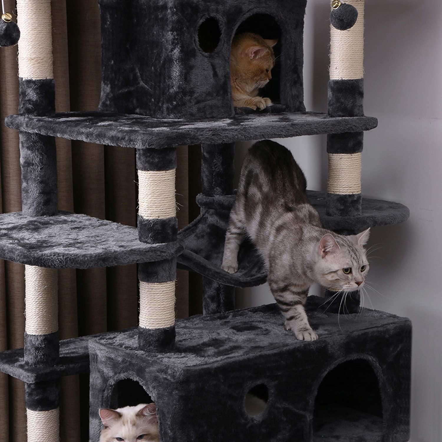 2022 manufacturer custom extra large 49 inches big cat activity black climbing tree house multilayer tower for large cats