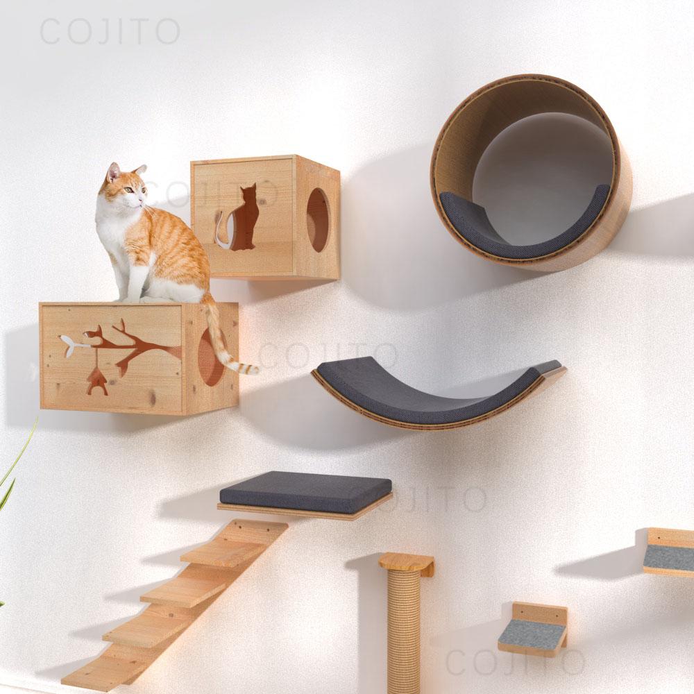 Hot sales wood tree cat wall shelves cat hammock and cat wall platform furniture  for climbing