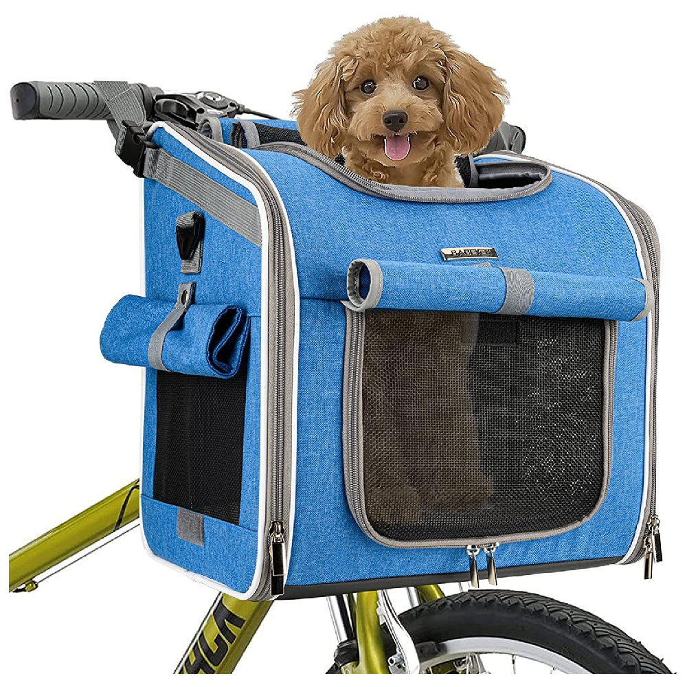 Dog Bike Basket Bag Pet Carrier, Cat Car Seat with Safety Rope, Adjustable Shoulder Strap Portable Breathable Bicycle Basket Bag