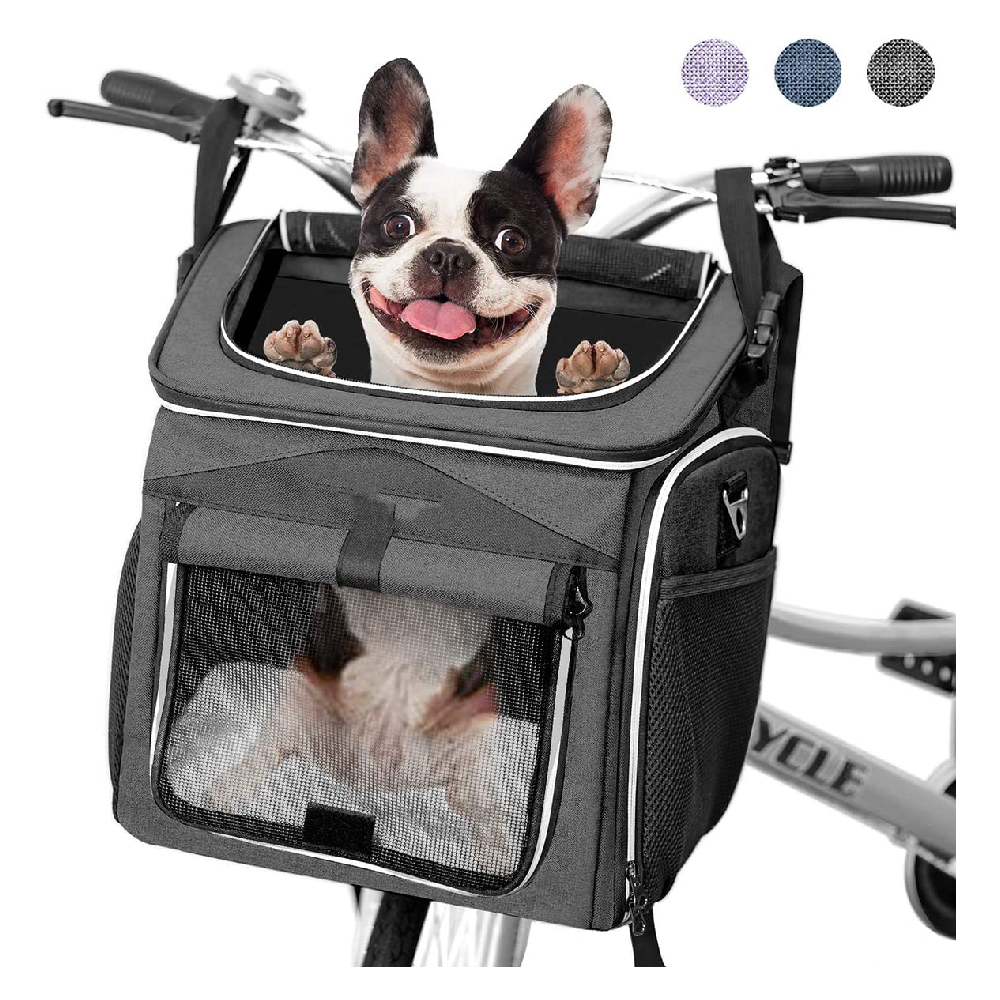 Dog Bike Basket Bag Pet Carrier, Cat Car Seat with Safety Rope, Adjustable Shoulder Strap Portable Breathable Bicycle Basket Bag