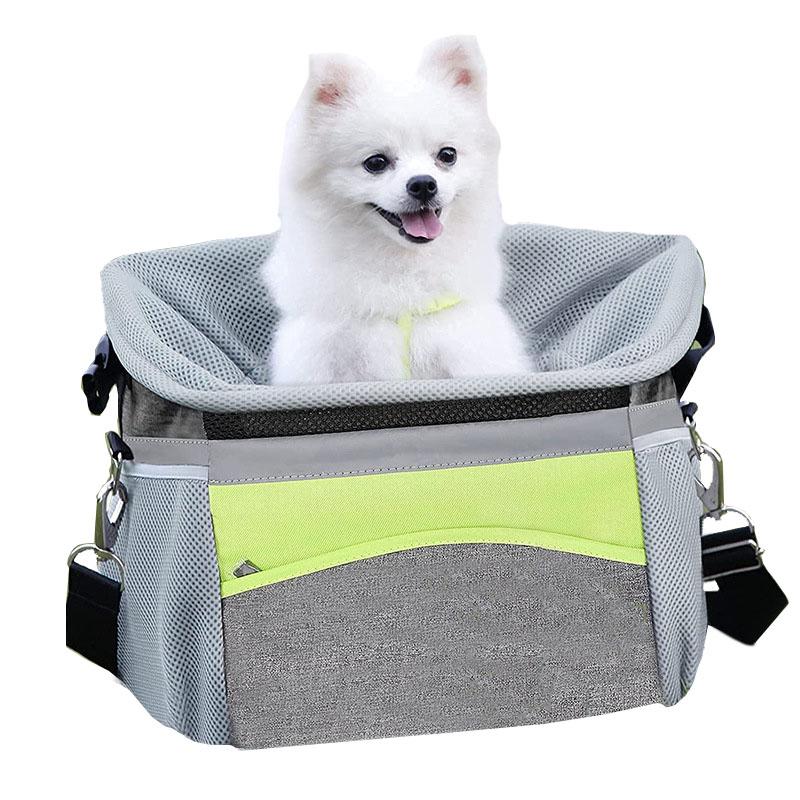 Dog Bike Basket Bag Pet Carrier, Cat Car Seat with Safety Rope, Adjustable Shoulder Strap Portable Breathable Bicycle Basket Bag