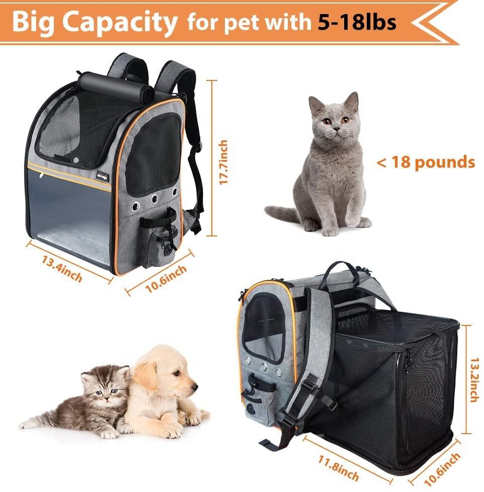 Eco-Friendly Airline Approved Travel Expandable Cat Dog Pet Backpack Carrier For Cats Dogs Small Animals