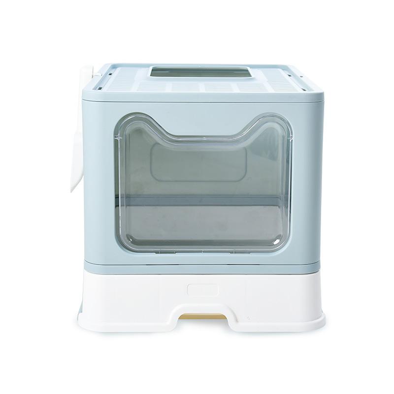 Foldable Closed Cat Litter Box With Lid Top Entrance Splash-proof Large Cat Toilet With Cat Litter Spoon