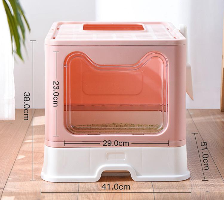 Foldable Closed Cat Litter Box With Lid Top Entrance Splash-proof Large Cat Toilet With Cat Litter Spoon