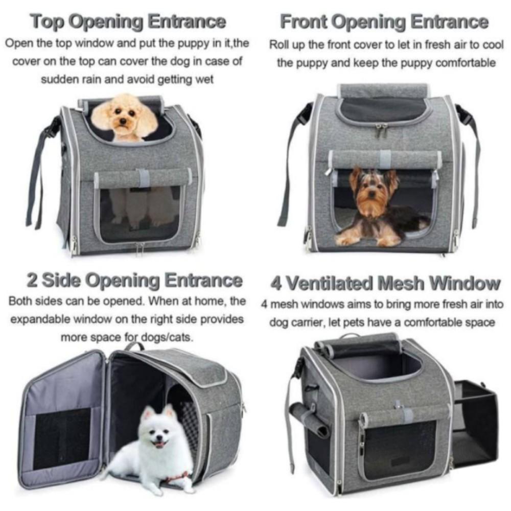 Expandable Soft-Sided Foldable 4 Open Doors Mesh Windows Bicycle Bike Basket Carrier Travel Bag Cat Dog Pet Carrier Backpack