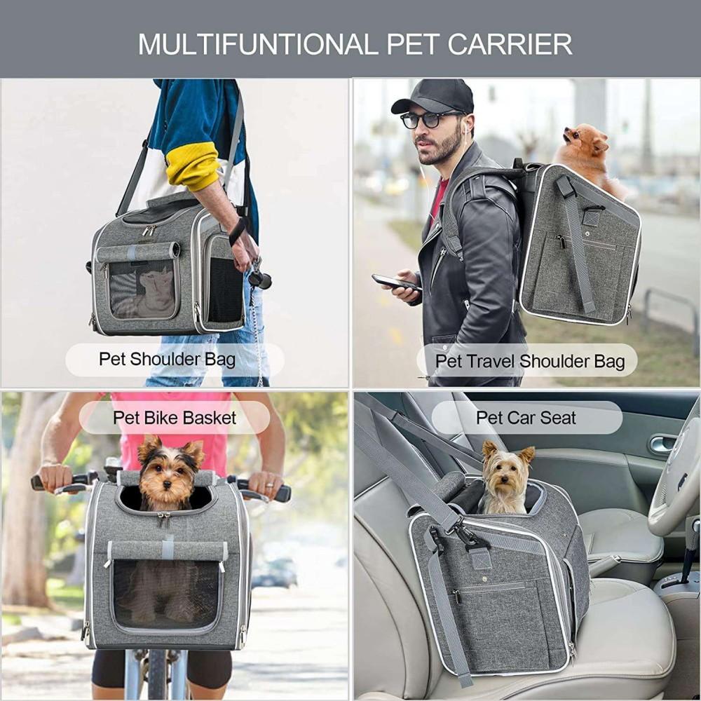 Expandable Soft-Sided Foldable 4 Open Doors Mesh Windows Bicycle Bike Basket Carrier Travel Bag Cat Dog Pet Carrier Backpack