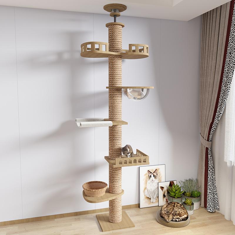 Modern Cat Ceiling Tree Tower Large Cats Condo Tree Play Furniture Scratcher Cat Climbing Frame Tree