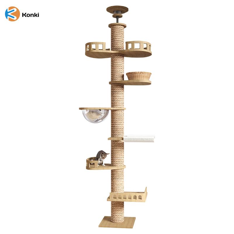 Solid Wood Floor-to-ceiling Cat Climbing Frame Space Capsule Jumping Platform Cat Tree Condo Furniture Scratch Post Pet House