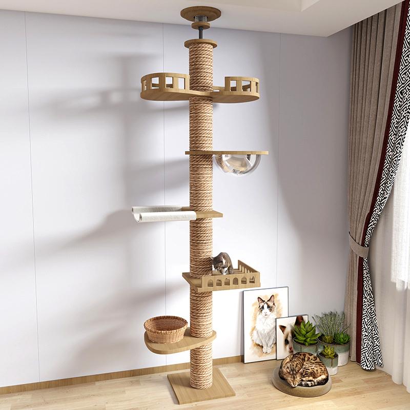 Solid Wood Floor-to-ceiling Cat Climbing Frame Space Capsule Jumping Platform Cat Tree Condo Furniture Scratch Post Pet House