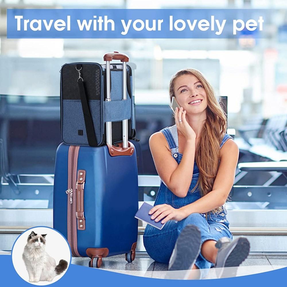 Cat Carrier Backpack, Pet Carrier with Pockets, Plush Mat and Leash for Collapsible Dog Carrier Backpack for Travel Hiking
