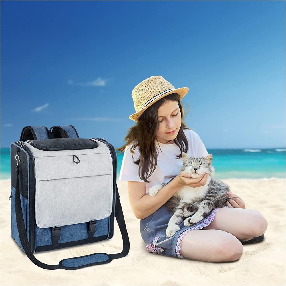 Cat Carrier Backpack, Pet Carrier with Pockets, Plush Mat and Leash for Collapsible Dog Carrier Backpack for Travel Hiking