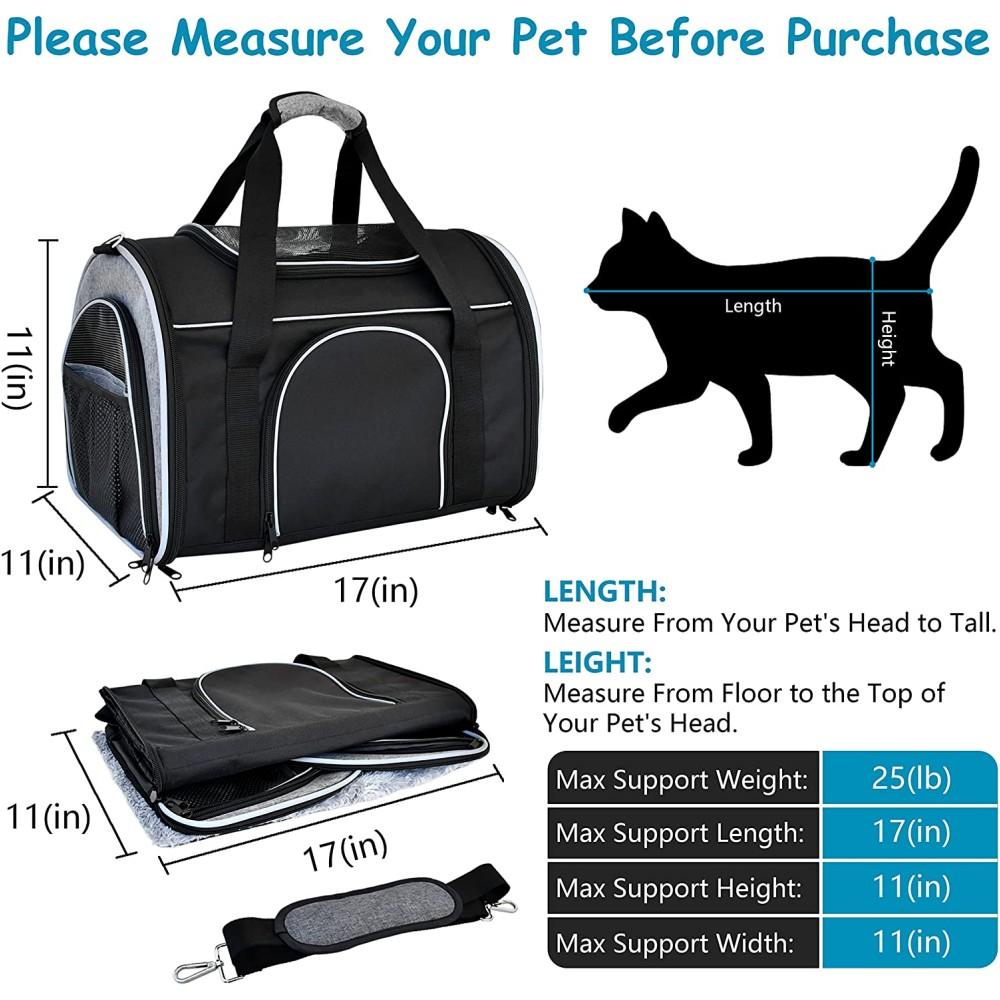 Airline Approved Soft Sided Cat Carrier for Under 25 Small Dogs Carriers Pet Travel Carrier Bag for Puppy Kittens