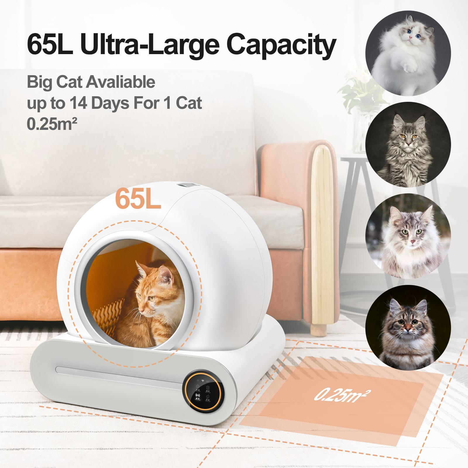 Large Capacity Self Cleaning Cat Litter Box Smart Automatic Cat Litter Box With APP Control For Multiple Cats