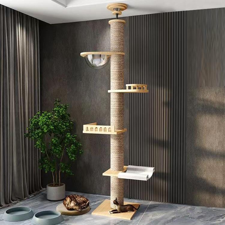 Gray yellow white custom sisal scratching design outdoor wall play towers & trees cat tree house