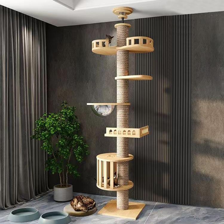 Gray yellow white custom sisal scratching design outdoor wall play towers & trees cat tree house