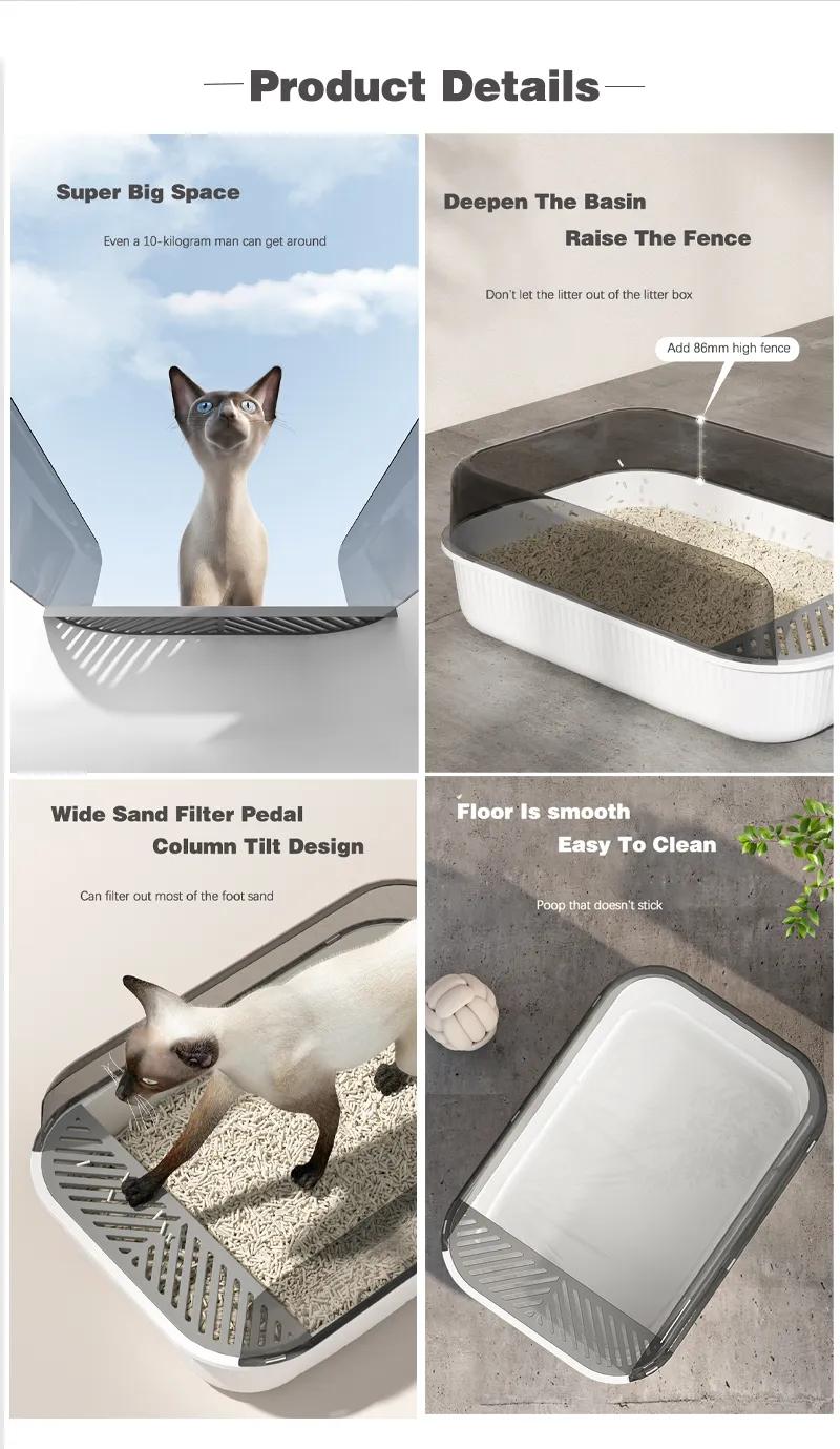 Semi-closed plastic litter box extra large anti-splash cat supplies simple plastic litter box pet cleaning supplies wholesale