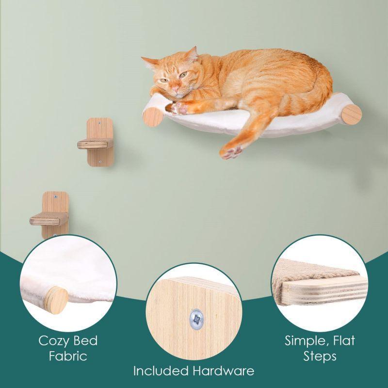 CNLF Cats Wall Furniture Solid Wood Wall Mounted Hammock Climbing Steps Cats Shelves and Perches Indoor Climbing Frame  Cat Bed