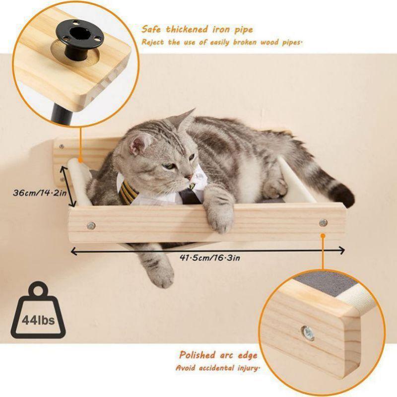 Cat Wall Shelf Mounted Wooden Cat Tree Furniture Include Scratcher Bridge Cando & Platform for Cat Climbing Exercise Play CNLF