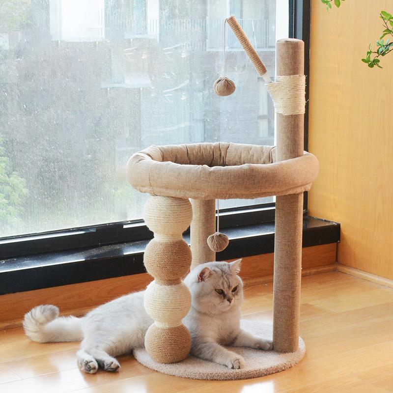 Indoor Pet Bed Toy Cat Scratcher Tree with Cute Sisal-Covered Cat Scratching Post Plush Ball for Kitten Cat Products