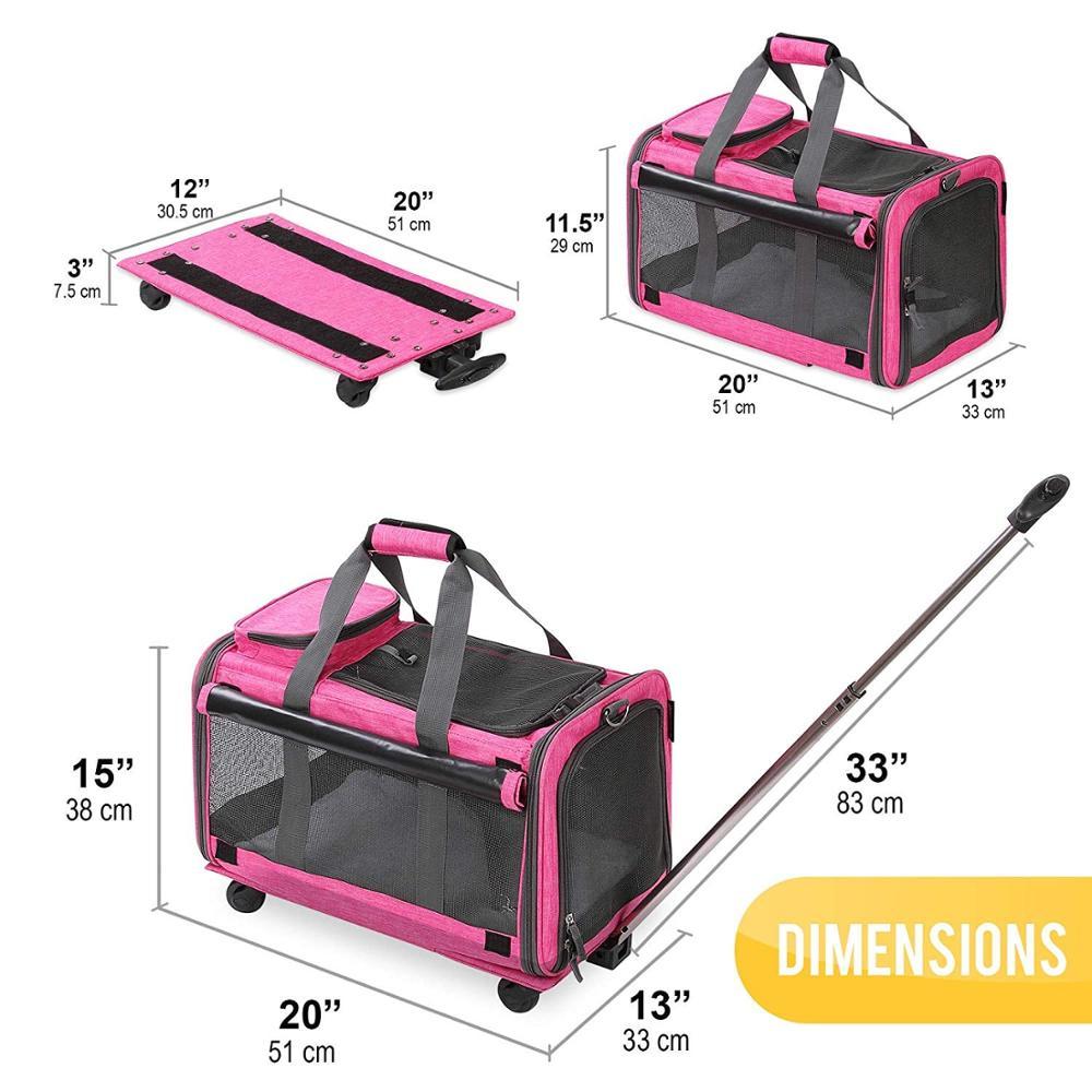 Airline Approved Travel Tote Luggage Soft Sided Pink Cat Dog Pet Carrier With Detachable Wheels For Small And Medium Dogs Cats