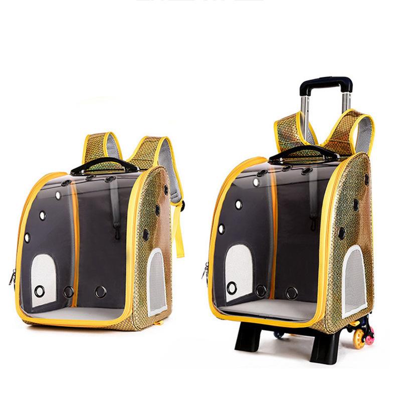 Pet Carriers Pet Pull Rod Bag Portable Transparent PU Double Shoulder Dog Cat travel Carrier Bag Trolley