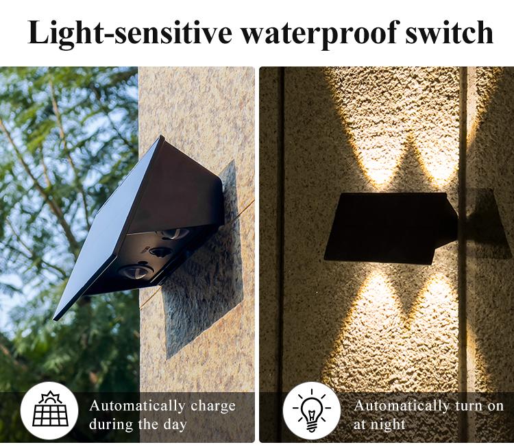 Waterproof Outdoor Garden Fence Lamp Wall Mounted Led Solar Up And Down Wall Light